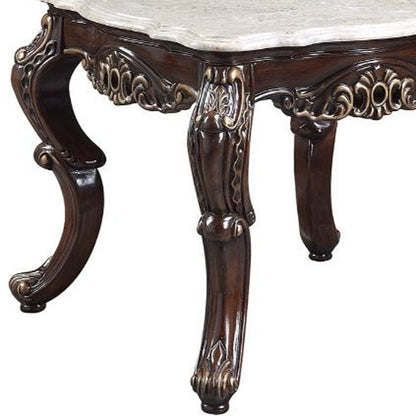 24" Antique Oak And Marble Marble And Resin Square End Table