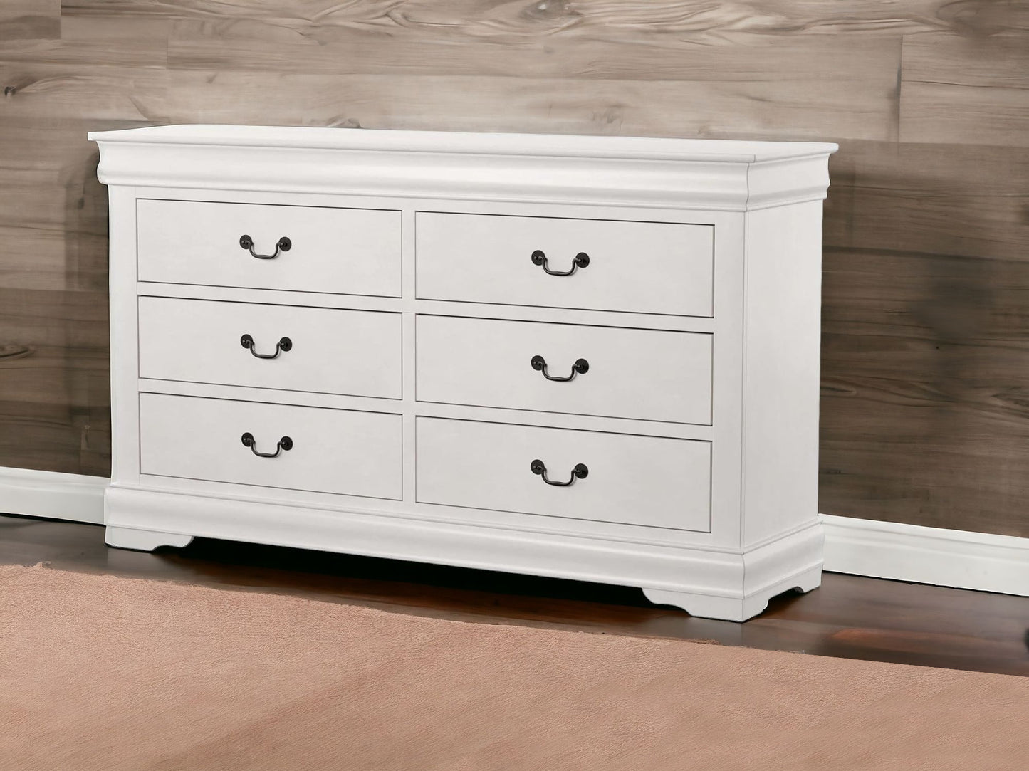 57" White Solid Wood Six Drawer Double Dresser