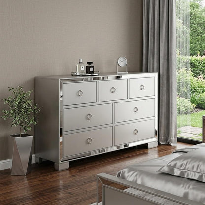 57" Platinum Wood Seven Drawer Triple Dresser
