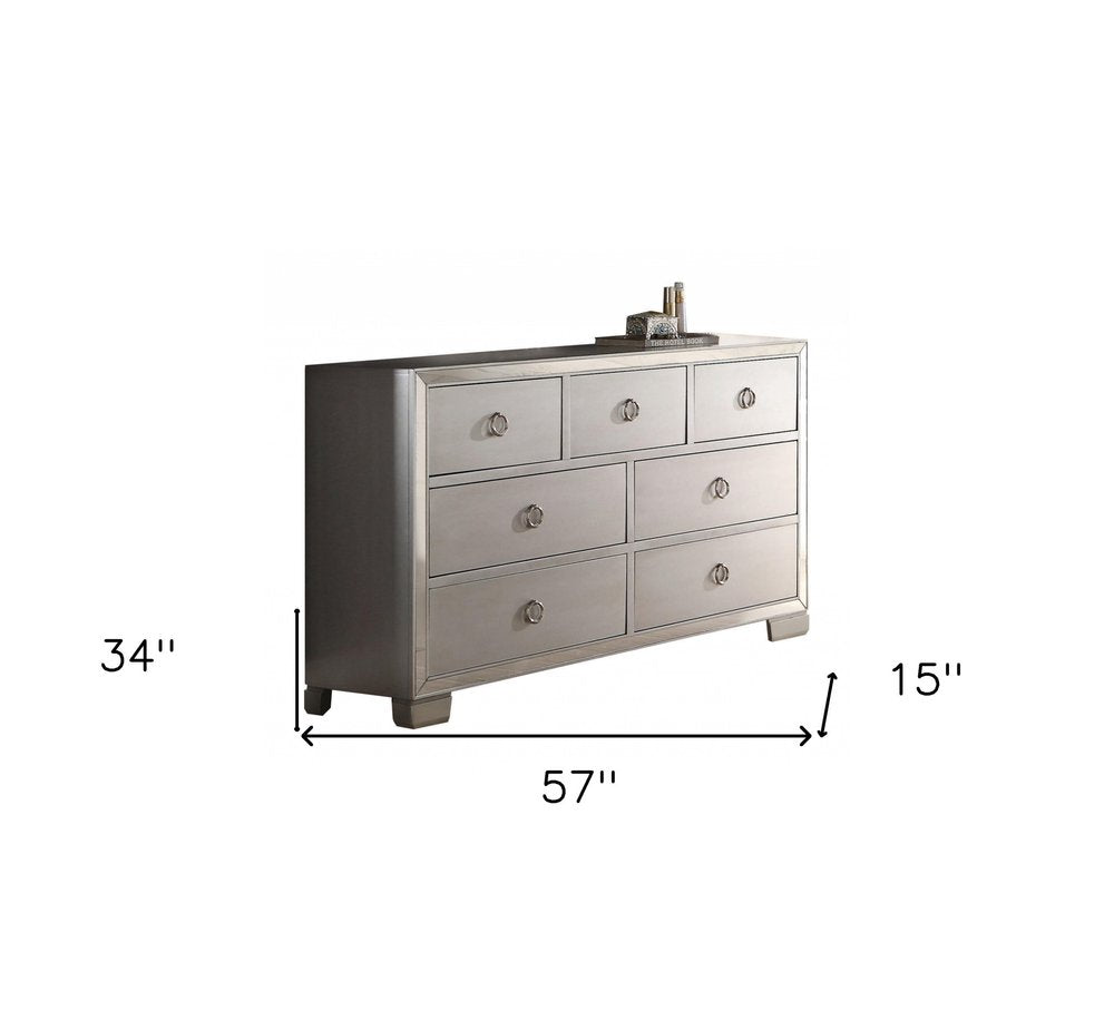 57" Platinum Wood Seven Drawer Triple Dresser