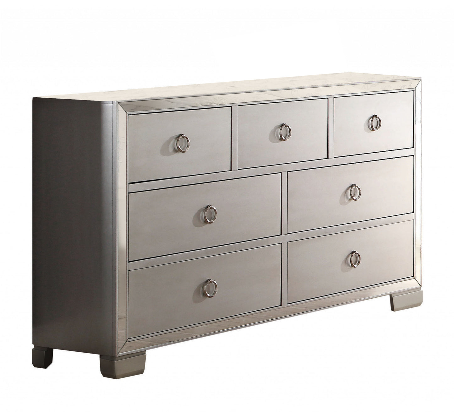 57" Platinum Solid and Manufactured Wood Seven Drawer Triple Dresser