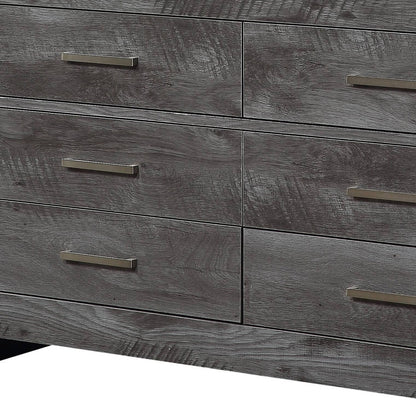 57" Gray Solid and Manufactured Wood Six Drawer Double Dresser