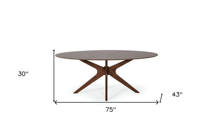 75" Brown Oval Solid Manufactured Wood Pedestal Base Dining Table