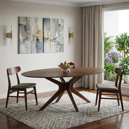 75" Brown Oval Solid Manufactured Wood Pedestal Base Dining Table