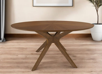 59" Brown Rounded Pedestal Base Dining Table