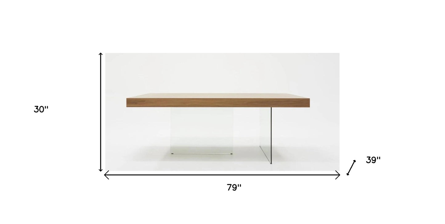 79" Brown And Clear Glass Dining Table