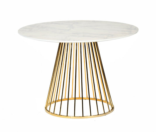 43" White And Gold Rounded Stainless Steel Pedestal Base Dining Table