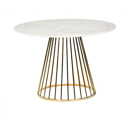 43" White And Gold Rounded Stainless Steel Pedestal Base Dining Table