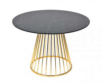 43" Black And Gold Rounded Stainless Steel Pedestal Base Dining Table