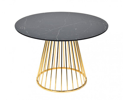 43" Black And Gold Rounded Stainless Steel Pedestal Base Dining Table