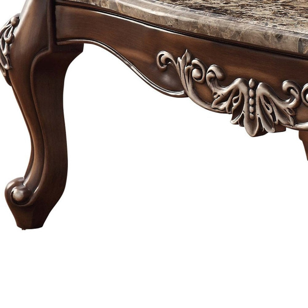 57" Brown and Oak Faux Marble And Wood Coffee Table