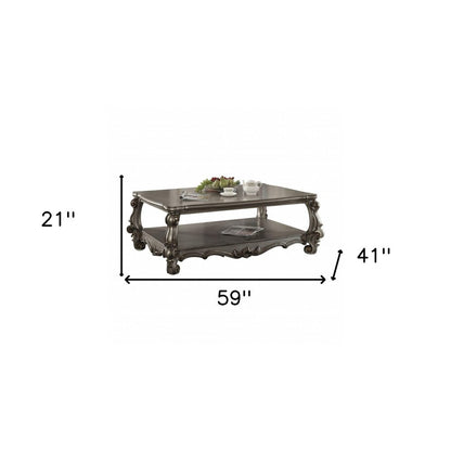59" Gray Wood And Polyresin Coffee Table With Shelf