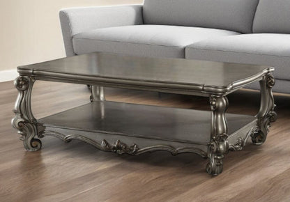 59" Gray Wood And Polyresin Coffee Table With Shelf