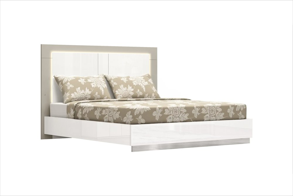 King White High Gloss Bed Frame with LED Headboard