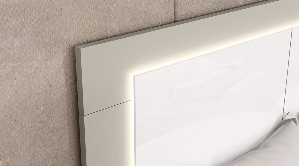 White And Taupe Wood Queen Bed Frame