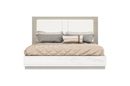 White And Taupe Wood Queen Bed Frame