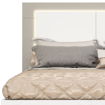 White And Taupe Wood Queen Bed Frame