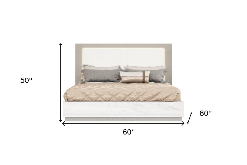 White And Taupe Wood Queen Bed Frame