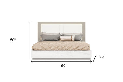 White And Taupe Wood Queen Bed Frame