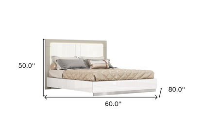 Queen White and Taupe High Gloss Bed Frame with LED Headboard