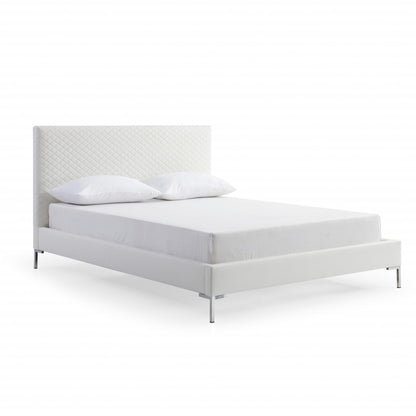 Queen Size White Upholstered Faux Leather Bed Frame