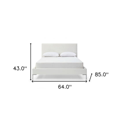 Queen Size White Upholstered Faux Leather Bed Frame