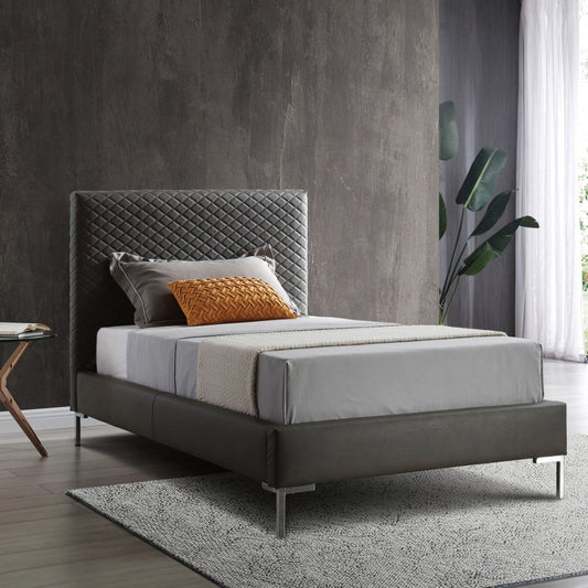 Gray and Dark Gray Wood And Faux Leather Twin Bed Frame