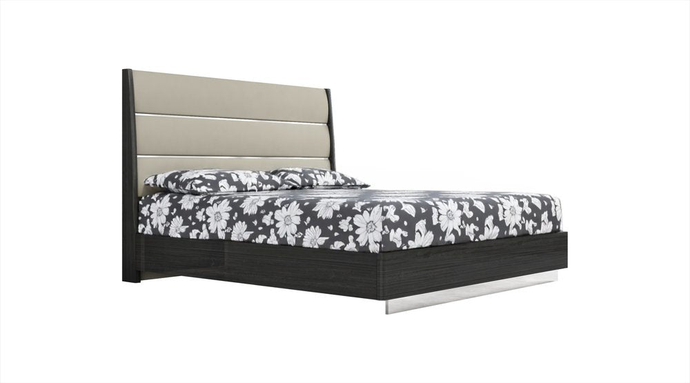 King Dark Grey High Gloss Bed Frame with Faux Leather Headboard