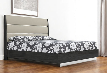 King Dark Grey High Gloss Bed Frame with Faux Leather Headboard