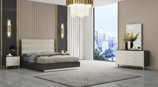 King Dark Grey High Gloss Bed Frame with Faux Leather Headboard