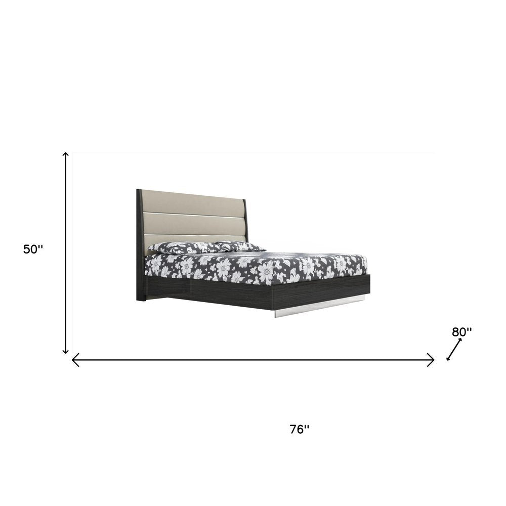 King Dark Grey High Gloss Bed Frame with Faux Leather Headboard