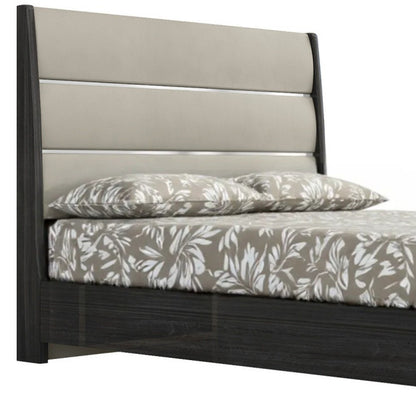 Queen Dark Grey High Gloss Bed Frame with Faux Leather Headboard