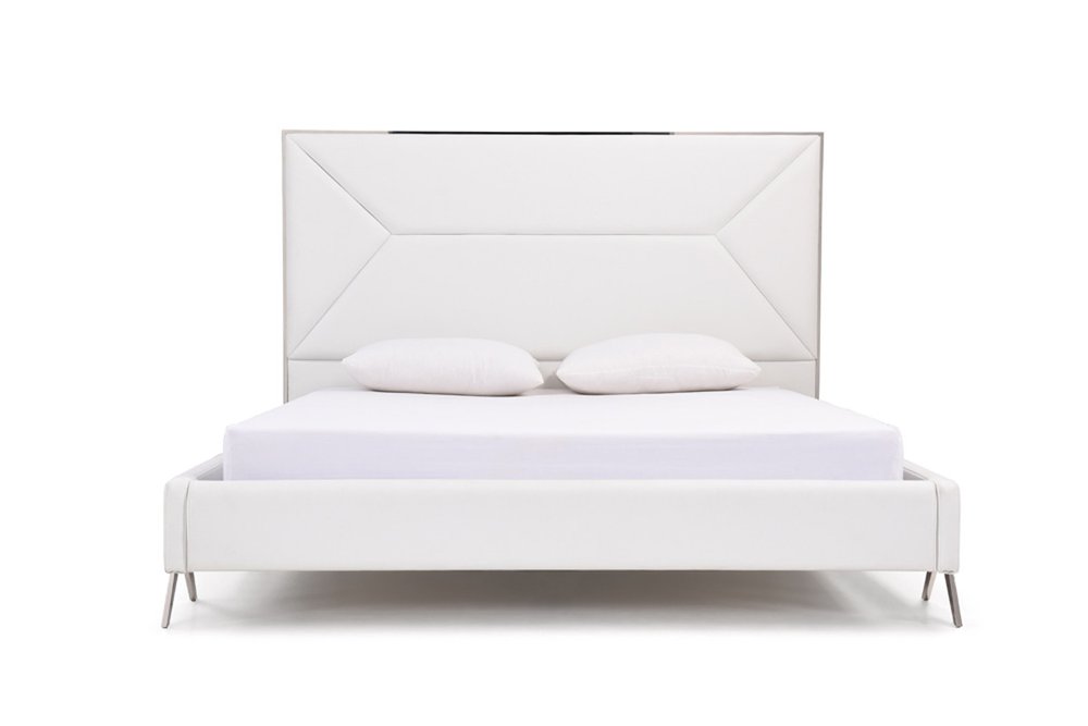 White Tufted Faux Leather Upholstered Queen Bed Frame