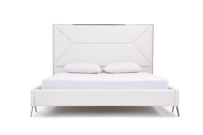 White Tufted Faux Leather Upholstered Queen Bed Frame