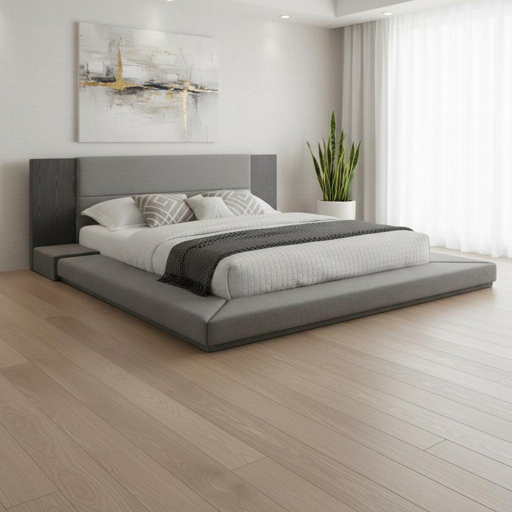 Dark Gray Upholstered King Bed Frame