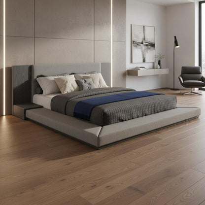Gray Upholstered California King Bed Frame