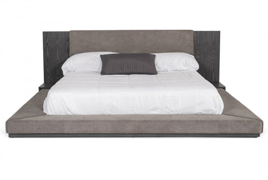 Gray Upholstered California King Bed Frame