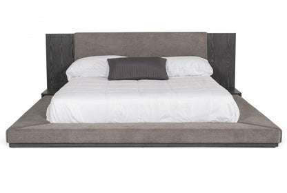 Gray Upholstered California King Bed Frame