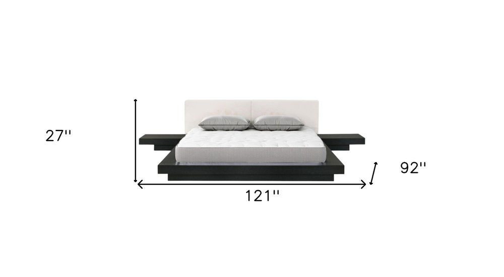 Black and White Solid Wood And Faux Leather Queen Bed Frame