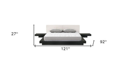 Black and White Solid Wood And Faux Leather Queen Bed Frame