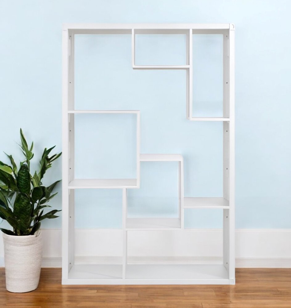 75" White Metal Seven Tier Geometric Bookcase