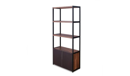 Brown And Black Metal Three Tier Bookcase with Two Doors