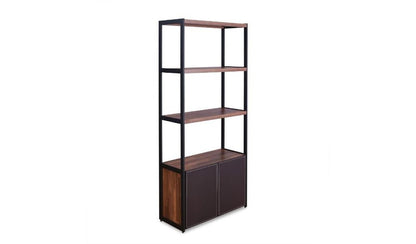 Brown And Black Metal Three Tier Bookcase with Two Doors