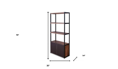 Brown And Black Metal Three Tier Bookcase with Two Doors