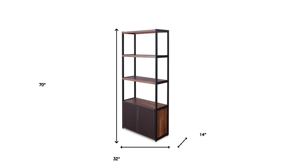 Brown And Black Metal Three Tier Bookcase with Two Doors