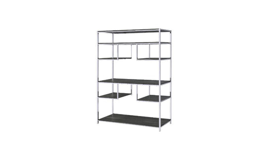 72" Gray and Silver Metal Seven Tier Geometric Bookcase