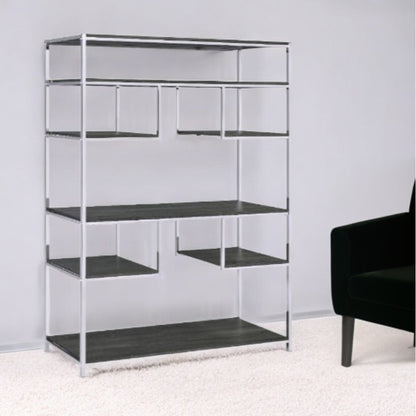 72" Gray and Silver Metal Seven Tier Geometric Bookcase