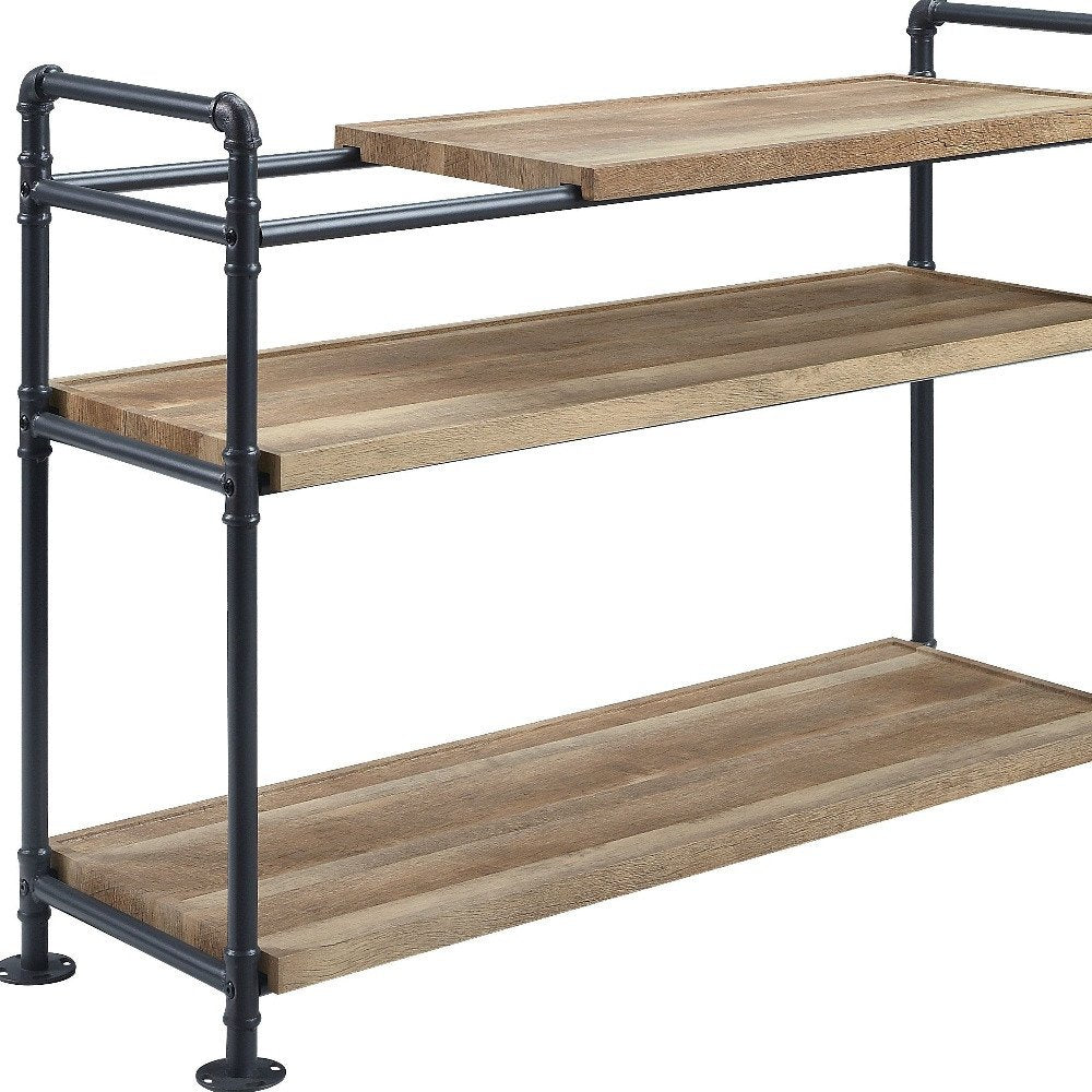 Brown And Black Metal Three Tier Etagere Bookcase