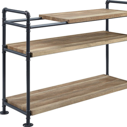 Brown And Black Metal Three Tier Etagere Bookcase