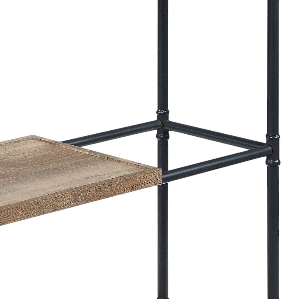 65" Natural And Black Metal and Wood Five Tier Etagere Bookcase